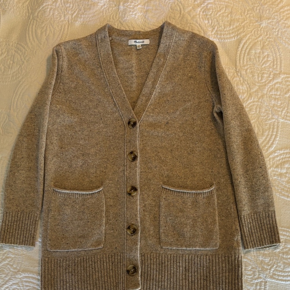 Madewell Neutral Taupe Button-Front Long Cardigan